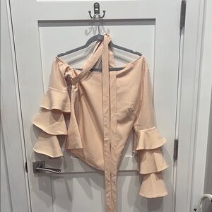VENUS Tan Asymmetrical Ruffled Blouse